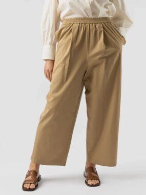 Shaina Mote Womens Easy Pant Khaki Wide Leg Elastic Waist Organic Cotton Pants S